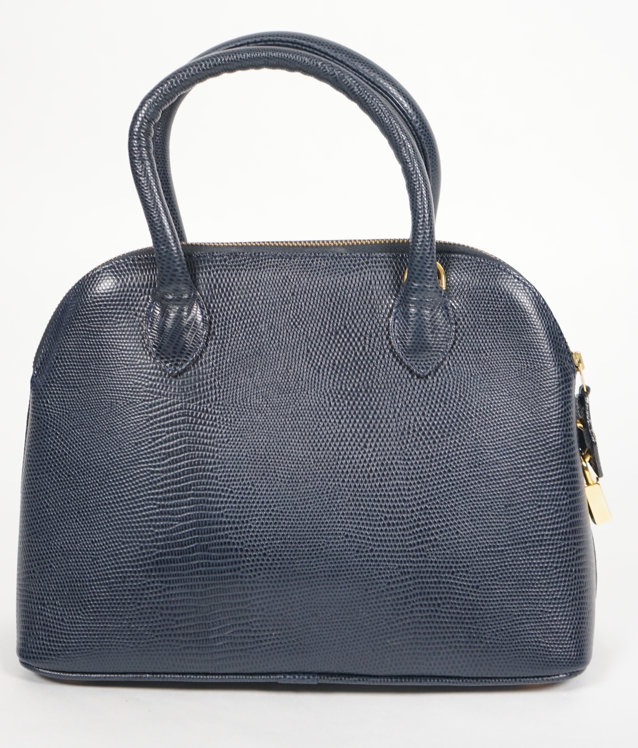 A Daks London blue faux lizard effect leather handbag with detachable shoulder strap, width 30cm, height 21cm, height to handles 30cm